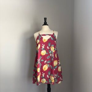 Peach Love California Lemon Print Dress - Red
